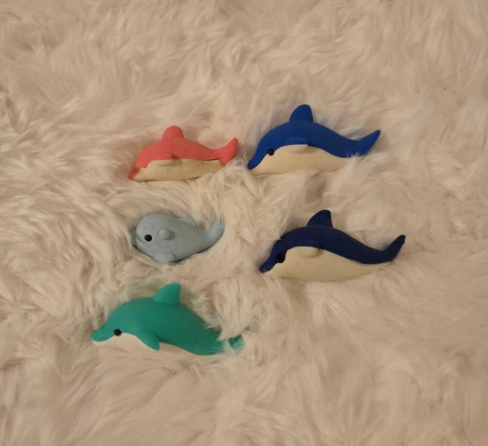 Vintage Dolphins and Whale Japanese Puzzle Eraser Set of 5
